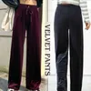 Winter Velvet Trousers Korean Fashion Women Autunm High Waist Wide Leg Drawstring Elegant Pants Streewear Velour Pants Q0801