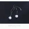 White Crystal Flower Elegant Dangle Earring for Women Sterling Silver 925 Flora Drop Original Fine Jewelry 210707