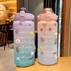 2000ml Large Water Bottle With Time Marker Portable Leakproof BPA Non-Toxic Sports Drinking Bottle With Straw Plastic Cup Y11281y