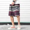 9 cor de cor casual praia floral shorts verão moda reta algodão linho Bermuda havaiano calças curtas marca macho 210713