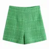 Schlanke Frauen Grün Hohe Taille Shorts Sommer Mode Damen Vintage Plaid Weibliche England Stil Formal 210515