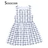 Sosocoer zomer meisje plaid jurk hoge kwaliteit raster patroon mouwloze kinderen partydresses plaid baby meisjes kleding outfit Q0716