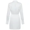 Sexy femmes robe élégante automne hiver moulante Blazer Club Mini fête blanc profond col en V à manches longues vêtements 210515