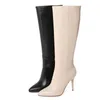 Elegant knä höga stövlar för kvinnor bred kalv äkta läder sida dragkedjor bröllopsfest skor kvinna 210528