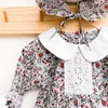 Wholesale Spring Easter Day Baby Girl Bodysuits Lace Floral Clothes Long Sleeve Peter Pan Collar Romper E2050 210610
