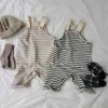 Jesień Berbeć Baby Boys Girls Stripe Bez Romper Kombinezon Outwear Spodnie Odzież 0-24m Baby Fashion Paski Kombinezony 210413