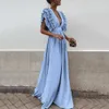 Maxi Dress Deep V-Neck New Fashion Women's Long Ruffles Flying Sleeveless Dress Evening Formal Party Prom Ball Gown Long Dress Y1006