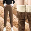 Printemps automne hiver velours côtelé sarouel femmes mode épaississement décontracté coréen ample taille haute pantalon grande taille 211115
