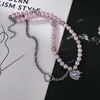 Hängsmycke Halsband Goth Lila Imitation Pearl Beaded Choker Crystal Hjärta för Kvinnor Koreanska Mode Kedjor Kollar KPOP Smycken