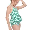 Fashion 2021 Beachwear Stripe Print Children Barnbadkläder Slinga Baddräkt Ruffles One Piece Suits Bandage Baddräkt Kids