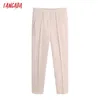 Tangada Women Chic Fashion Solid Suit Pants Vintage High Waist Zipper Fly Female Trousers BE912 210915