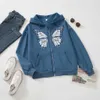 Butterfly Blue Zip Up Sweatshirt Winter Jas Kleding Oversize Hoodies Dames Plus Size Vintage Zakken Lange mouw Pullovers Y0820