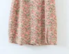 Spring Summer Vintage V-neck High Waist Slim Split Printed Puff Sleeve Holiday Mini Dress Women 210508