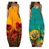 Woman Casual Dresses Long Loose Sleeveless Spaghetti Belt Flower Print Breathable Beach Swing Summer Party Dress GZJ