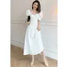 Robe blanche manches bouffantes été Style français vacances élégant bureau dame fête robes à col en v 210608