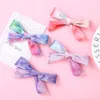 Tie Dye Velvet Handtied Bows Nylon Headband eller Clips för tjejer Barn Varm Vinter Hårtillbehör