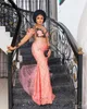 Plus size Arabische Aso Ebi Pink Mermaid Sexy prom jurken pure nek kralen kant -avond formeel feest tweede receptie jurken jurk zj566