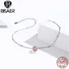 BISAER 925 Sterling Strawberry Zircon Chain Anklets for Women Lobster Clasp Fine Silver Jewelry ECT012