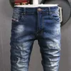 Ly Designer Mode Hommes Jeans Haute Qualité Élastique Coton Slim Fit Déchiré pour Streetwear Rétro Vintage Denim Pantalon 2AWM