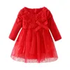 Mudkingdom enfant en bas âge filles robes fleur dentelle à manches longues robe de baptême pour bébé 210615