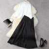 Lente Runway Set Dames Mode Designers Lantern Sleeve White Shirt en Lange Rok Suit Party Twee stuk Outfits 210601