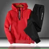 Patchwork Mäns Sportkläder Satser Höst Vinter Hooded Tjock Man Casual Tracksuit Men 2 Piece Sweatshirt + Sweatpants Set 210714