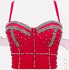 Camisoles tankar designer handgjorda pärla pärlor bh korsett sexig bar klubb parti dj kvinnlig dansare svart skjorta beading bustier beskära toppar scenkläder nattklubb mage nitar