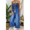 Kvinnor Sommar Casual Full längd Denim Jeans Jumpsuits Sexiga Strapless Elastiska Midja Wide Long Långbyxor och Rompers Jean Play för Kvinnor