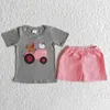 Partihandel Baby Boy Sommar Traktor Kläder Blå Kortärmad Truck Pocket Skjorta Shorts Barn Boutique Kids Set Fashion Outfit x0802