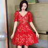 2024 New Womens Dress 고품질 자화상 여름 활주로 수용성 레이스 중공 여성 퍼프 슬리브 케이크 미니 드레스 여름 드레스 463