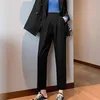 春秋の薄いソリッドブラックズボン韓国のオール女性のスーツのズボンボタンプラスサイズのプロフェッショナルストレートルーズ12110 210508