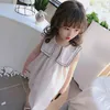 Bez rękawów Cute Summer Girls Sukienki Ubrania Dziecko Moda Loose Princess Casual Collar Dzieci 210515