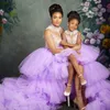 2021 Lilac Fioletowe Dziewczyny Korowiny Suknie Wysokiej Neck Kryształ Kryształ Perły Cześć Lo Tulle Wielopoziomowy Kwiat Dziewczyna Suknie Dzieci Noszą Urodziny Party Communion Dress