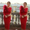 Vestidos rojos de madre de la novia para vestido de fiesta de boda 2022 con lazo en mangas largas individuales con cuello en V, longitud de té simple, fabricación personalizada