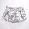 Pantalones cortos metálicos brillantes para mujer, pantalones cortos holográficos de verano con aspecto mojado, pantalones cortos informales con cordón elástico para Festival Rave, 210419