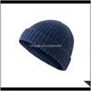 Bonnet/crâne chapeaux casquettes chapeaux, écharpes gants accessoires de mode livraison directe 2021 bonnet d'hiver chaud à revers court chapeau de melon côtelé tricoté U