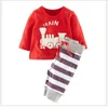 Baby Boys Roupas Train Stripe Calças Crianças Camisetas Pijamas Conjuntos De Roupas De Criança Conjunto de Moda Crianças Tops Calças 210413
