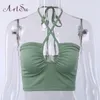 Artsu Cut-Out Sexy Backltip UP Halter Crops Tops для женщин с плечевой щелевой одежда Top Slim Shore Fiest Shoots X0507