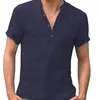 High Quality Mens Linen V Neck Bandage T shirts Male Solid Color Long Sleeves Casual Cotton Linen Tshirt Tops M-3XL