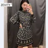 ZEVITY women vintage totem flower print court mini dress femme long sleeve kimono vestido chic casual elastic dresses DS4480 210603