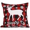 Christmas Pillow Case Black and Red Buffalo Plaid Linen Cushion Cover for Sofa Couch Xmas Decor 18 Inch KDJK2108