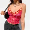 Rose Print Vintage Leopard Patched Y2K Summer Sexy Top With Thin Strap Backless Fashion V Neck Sleeveless Crop Cami Party 210510