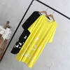 5 XL Plus Taille Tops Tee Casual Manches courtes Style long T-shirt Noir Jaune QYL207 210623