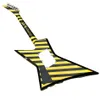 Char Michael Sweet Flying V Stryper Black Yellow Stripe Electric Guitar Floyd Rose Tremolo Bridge Whammy Bar China EMG Pickup C6628996