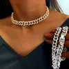 Łańcuchy 12 mm Miami Cuban Link Łańcuch Gold Srebrny kolor Naszyjnik dla kobiet lodowane kryształowy rhinestone Hip Hop Jewlery Elle22