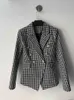 Nouveau Top Design femmes classique pied-de-poule Blazer à double boutonnage veste mince boucles en métal Blazer costume col outwear