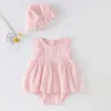 Summer Baby Girls Rompers Clothes Bodysuits Lace Sleeve Princess + Cap Infant Bodysuit 210429