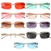 Sunglasses Luxury Designer Women Men Clear Ocean Lens Aesthetic Eyewear Vintage Rimless Square Sun Glasses UV400 2022 Trend