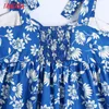 Zomer mode vrouwen blauwe bloemen print sundress mouwloze backless vrouwelijke casual lange jurk CE237 210416