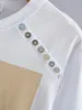 Moda Meninas Impressão t - shirts Ombro Botão Design Tops de algodão branco Tees verão mulher 210421